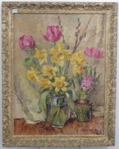A. G. Horner (Mid-20th century), Still life jars of Flowers, oil on board, signed and dated 1956