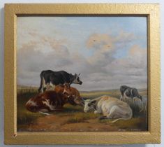 Manner of Thomas Sydney Cooper (1803-1902), Cattle resting and watering, oil on board, unsigned,