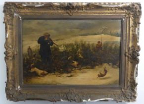 19th century Continental School, A winter shoot, oil on panel, bears a signature "H. Alken",