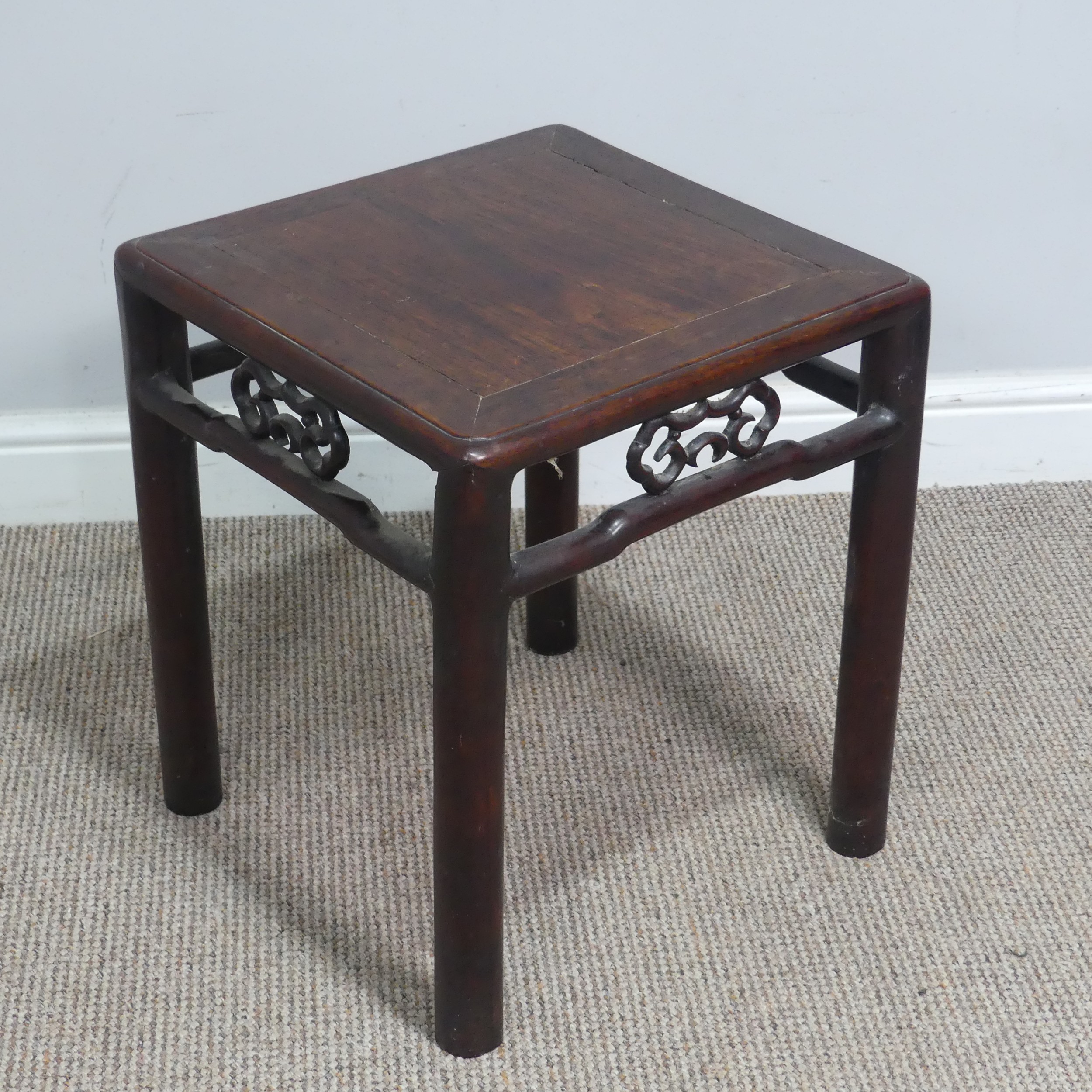 An antique Chinese carved hardwood side Table / occasional Table, of small proportions, circa - Image 5 of 6