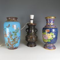 A 20thC Japanese cloisonne baluster Vase, decorated in floral motifs, H 31cm, together with a