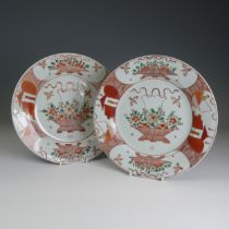 A pair of 18thC Chinese export porcelain Plates, decorated in a Japanese style with iron red and