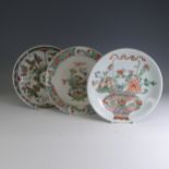 A Chinese Kangxi famille verte porcelain Plate, with colourful enamels of a flower basket and