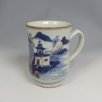 A 19thC Chinese porcelain baluster Mug, of blue and white underglaze decoration and overglaze