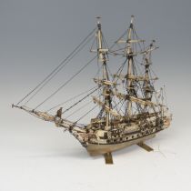 19th century Napoleonic Prisoner of War carved bone model of a three mast thirty-six gun Frigate, on