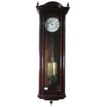 A mahogany Vienna Regulator wall Clock, dial stamped 'made in Germany', W 38.5 cm x H 130 cm x D