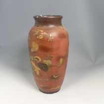 A large 19thC Japanese lacquered Vase, with gilded decorations of exotic birds and cherry blossom in