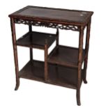 An antique Chinese rosewood side Table, the rectangular top with carved bamboo style edges, tiered