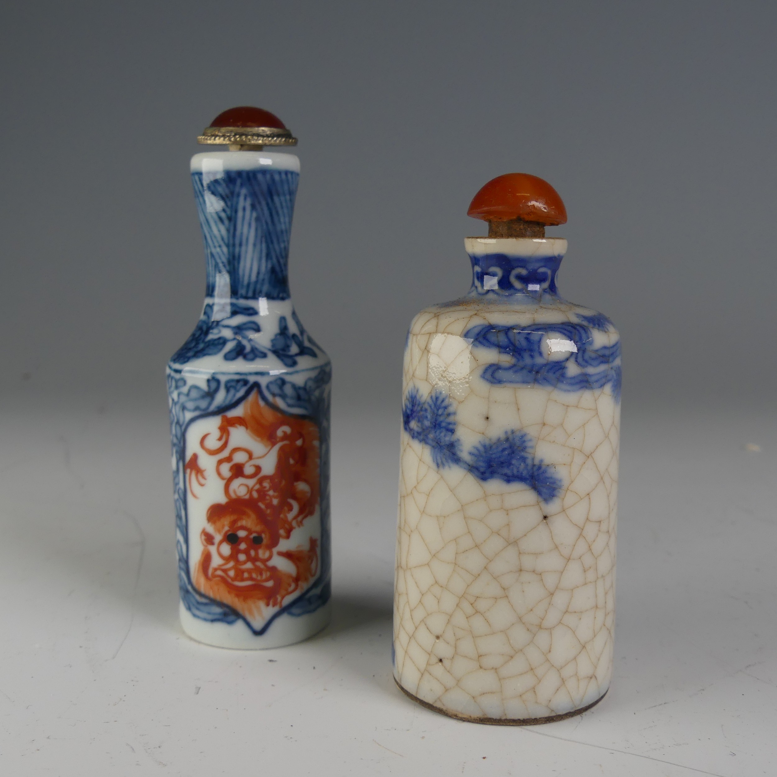 A Chinese porcelain blue and white crackleware Snuff Bottle, of shouldered tapering conical form, - Image 2 of 12