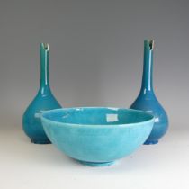An antique Chinese porcelain monochrome Vase, of bottle shape, with bulbous base and slender neck,