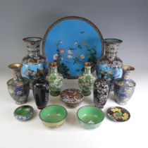 A quantity of Asian cloisonne Wares, to comprise a pair of shouldered foliate Vases, H 15cm,