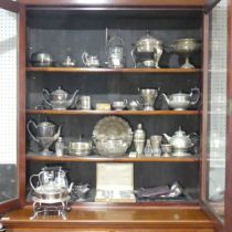 A large quantity of Silver Plate, including ; tea pot, coffee pot, 'Dunhill' mug, knives, spoons,