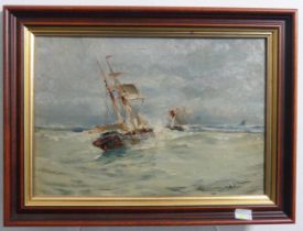 W. Wilson, Fishing boats at sea, a pair, oil on canvas, signed, 25cm x 35cm, framed (2)