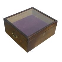 An antique oak and glazed display Box, carrying handles to either side, removable mid section, W