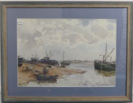 Edward Ashton Cannell RSMA (1927-1994), Fishing boats at low water, watercolour, signed ‘Ashton