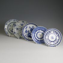 An 18thC Chinese porcelain blue and white Saucer, finely decorated in foliage, D 13.8cm, together