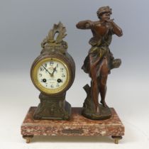 A 19th century French bronzed and marble mantle Clock, dial signed 'E. Brasseur, Crozon', encased in