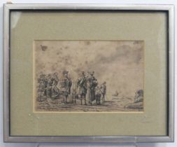 18th /19th century Northern European School, a pen and ink drawing of peasants in a rural landscape,