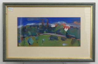 Gary Embury (Modern British), Landscape, guoache, 15cm x 30cm, together with a limited edition