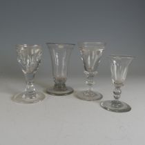 A Georgian toasting Glass, with conicular bowl on knopped stem, H 11.5cm, together with a Georgian