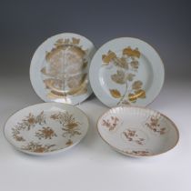 An unusual 19thC Chinese export porcelain Plate, the plain ground with gilded foliate