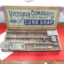 A set of vintage wooden letterpress printing Blocks, including ; the alphabet, 0 to 9, &, £, '