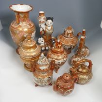 A large quantity of antique and late Japanese Kutani Ware, to comprise a large Baluster Vase, H
