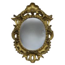 A 19th century style small giltwood wall Mirror, central pediment with acanthus leaf and foliate