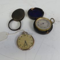 A 19th century pocket Barometer, in leather case, silvered dial with Arabic numerals, together