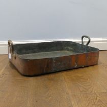 A large antique probably 19th century copper roasting Tin / Dish, W 66 cm x H 20 cm x D 50 cm,