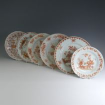 A matched of 18thC Chinese export porcelain Plates, decorated in iron red flora, D 22cm, together