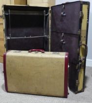 A vintage Wardrobe Trunk, locked stamped 'Yale', together with another Suitcase(2)