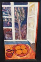 Aileen Boatman (British) My Window, Oil on Board, 60cm x 35cm, framed.