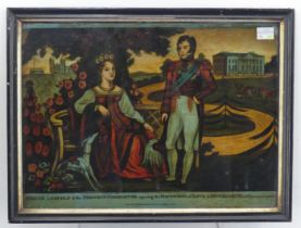 A George III reverse glass mezzotint, entitled ‘Prince Leopold & the Princess Charlotte enjoying the