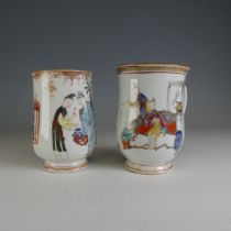 A 19thC Chinese porcelain baluster Mug, decorated in colourful enamels of figures in an interior