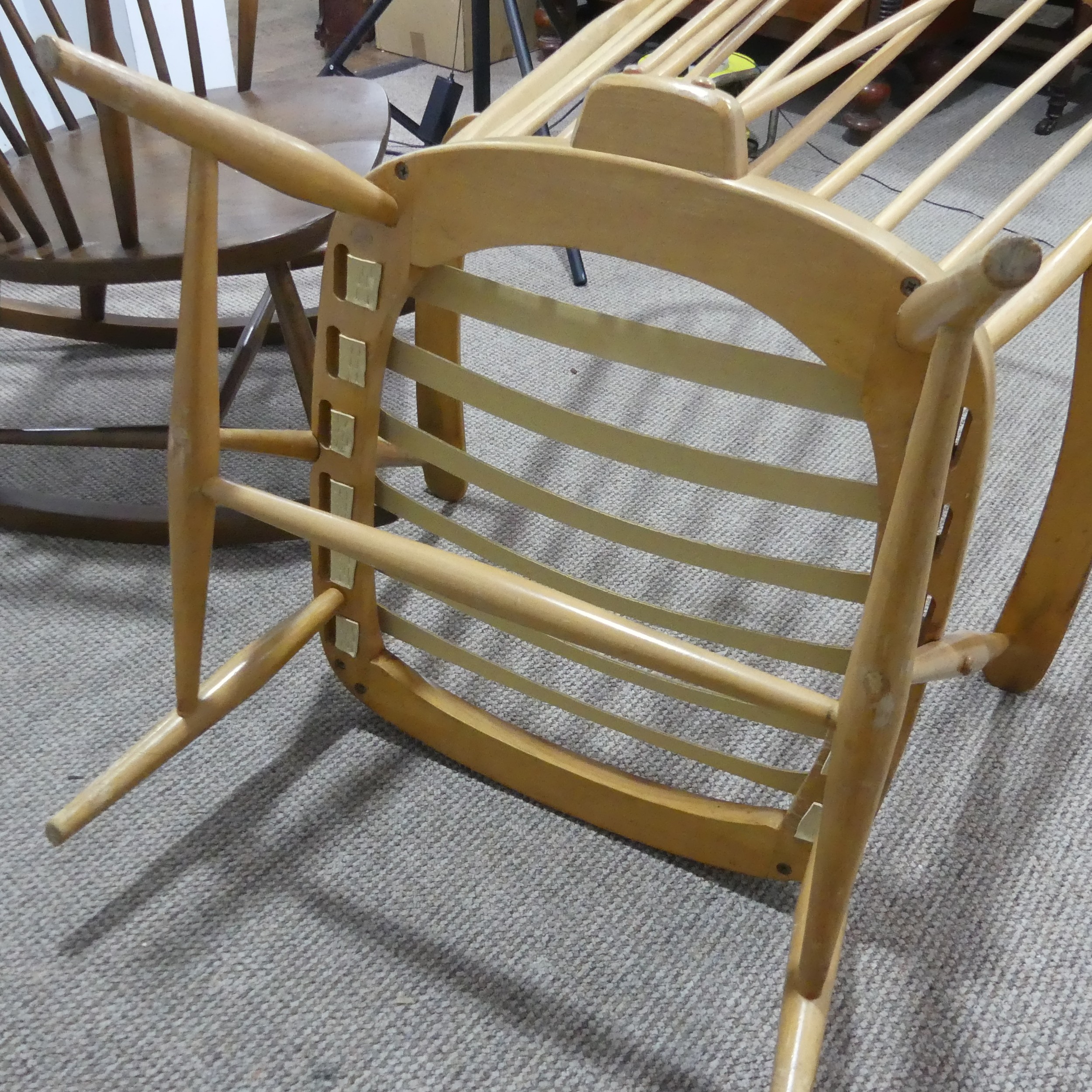 A light Ercol elm and beech Armchair, W 73 cm x H 102 cm x D 80 cm, together with a Ercol windsor - Image 3 of 5