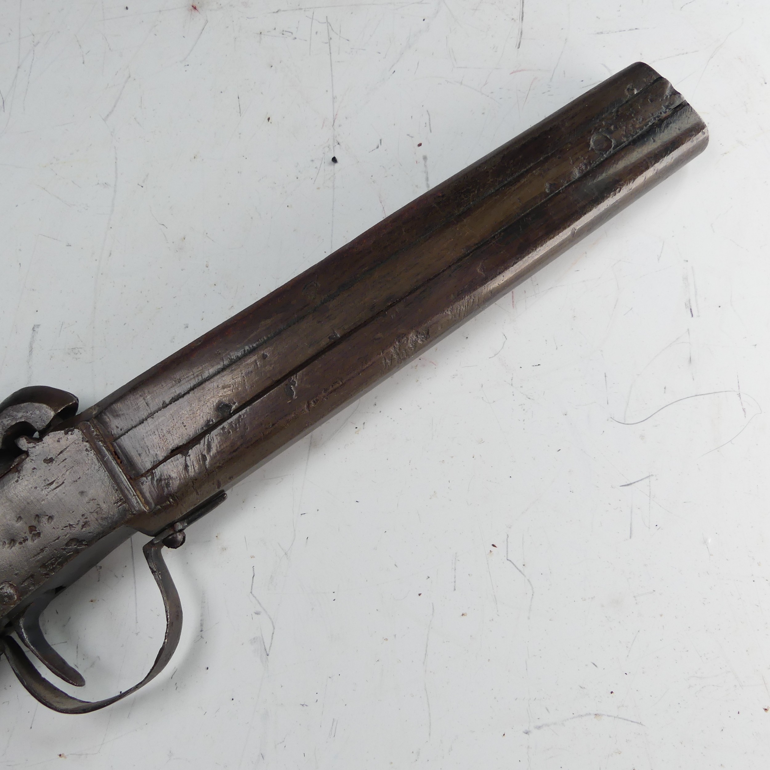 A 19th century double barrelled over and under percussion Pistol, with 6 1/2 inch barrels with - Image 8 of 10