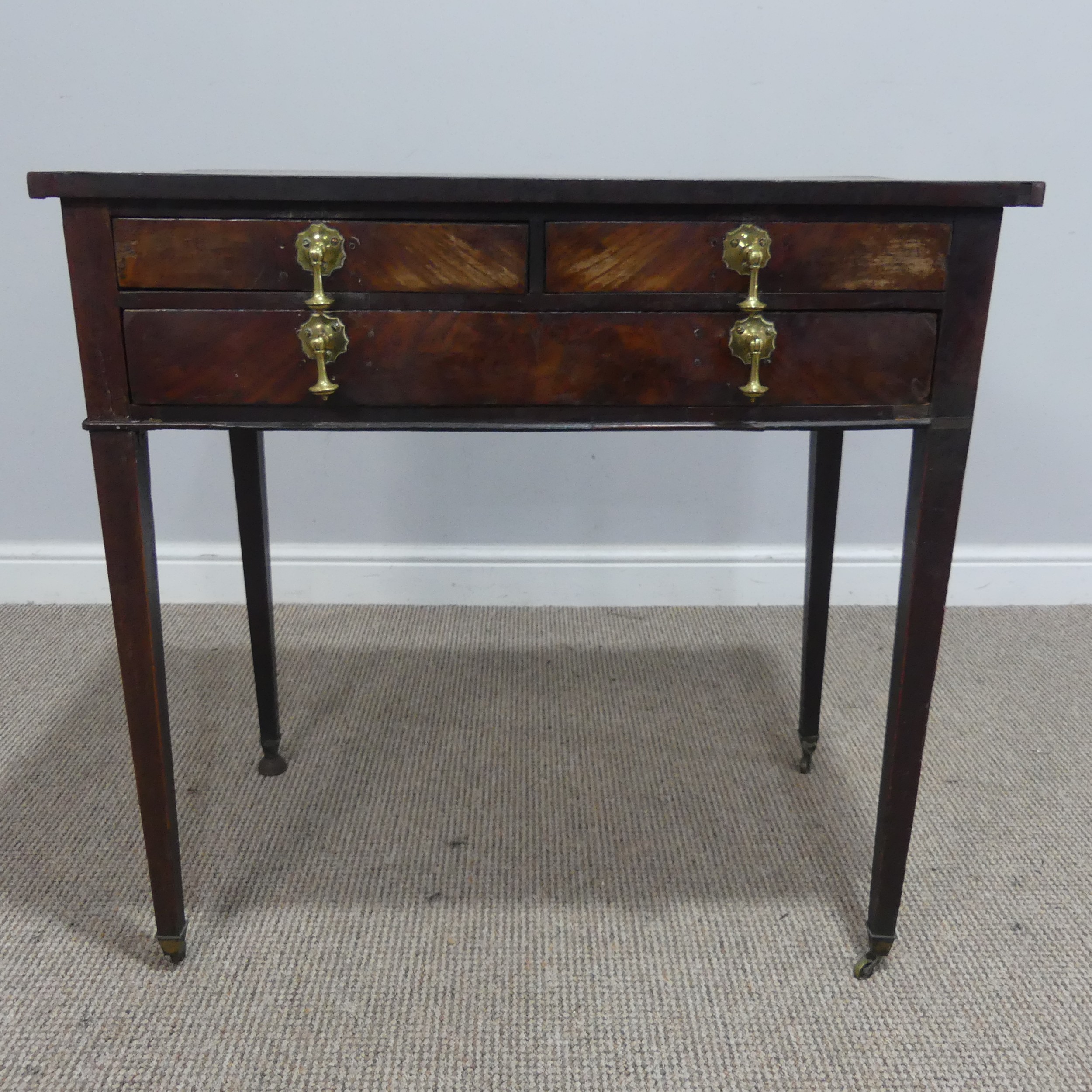 A Georgian mahogany side Table, banded top over two short drawers and one long drawer, raised on - Image 3 of 5