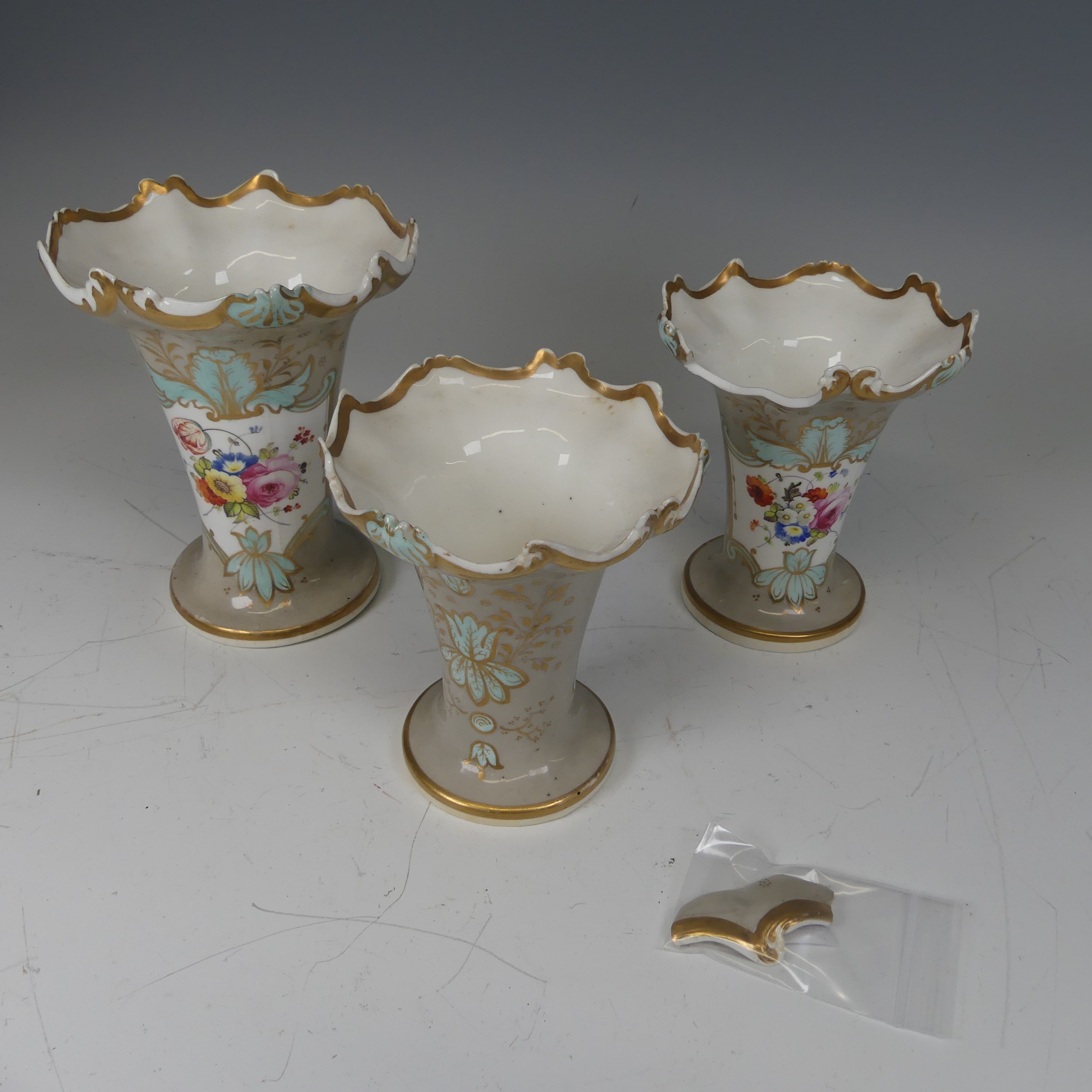 A trio of Samuel Alcock porcelain Vases, decorated in light grey ground with cartouches containing - Image 2 of 10