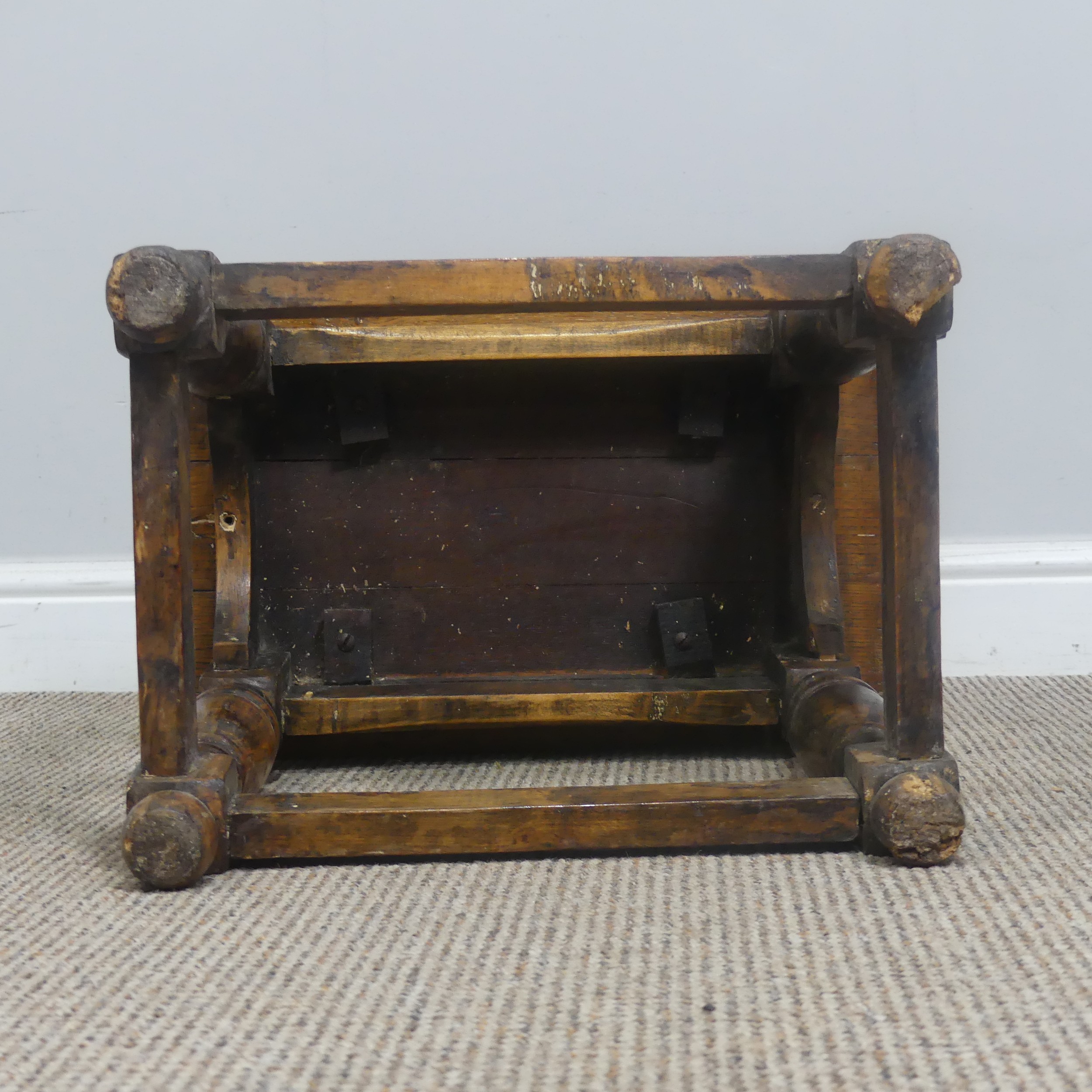 An 18th century style oak Joint Stool, W 45.5 cm x H 45.5 cm x D 30 cm, together with another - Image 3 of 5