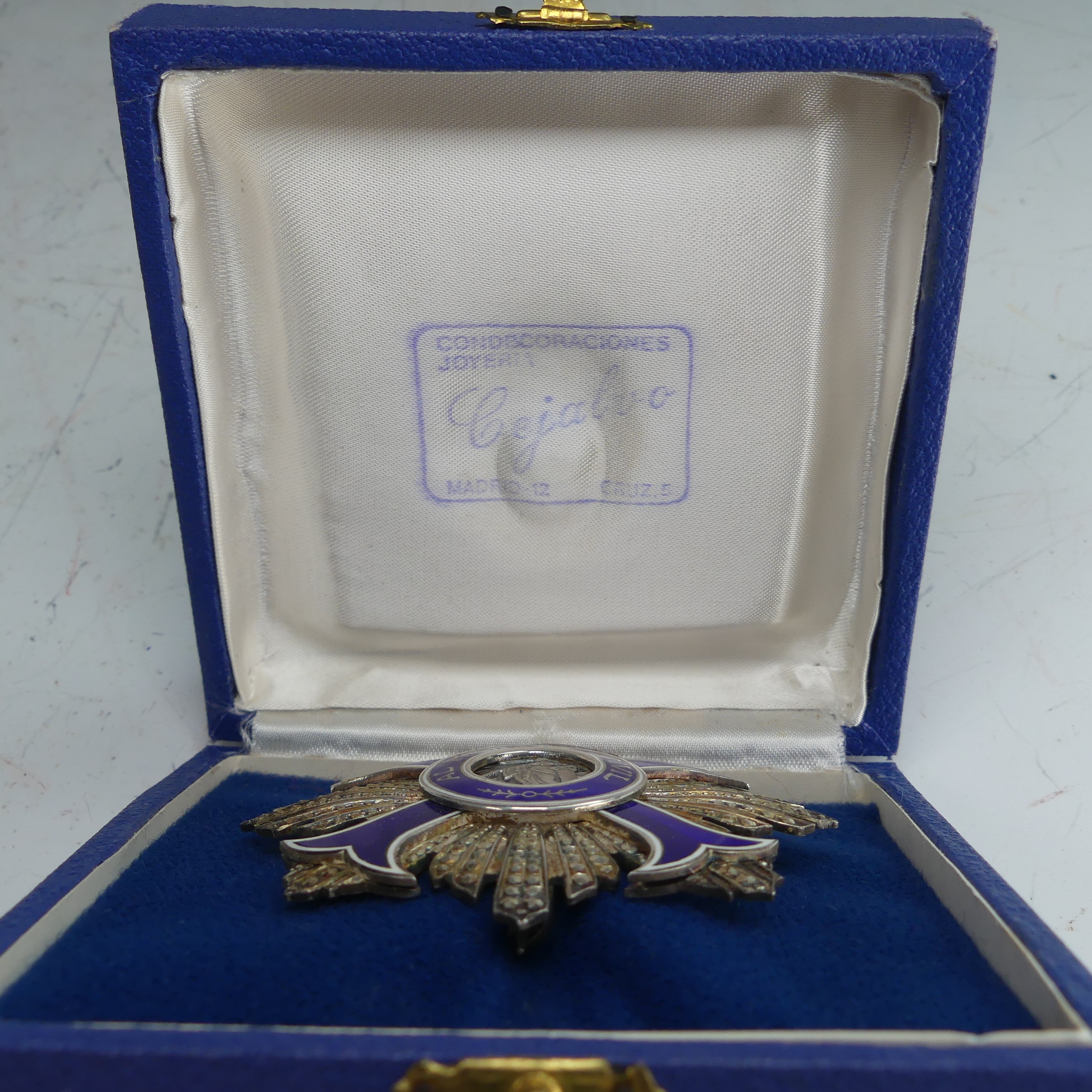 Spain, Franco Period, Order of Civil Merit, Commander's Star, silver and blue enamel, in case as - Image 4 of 6