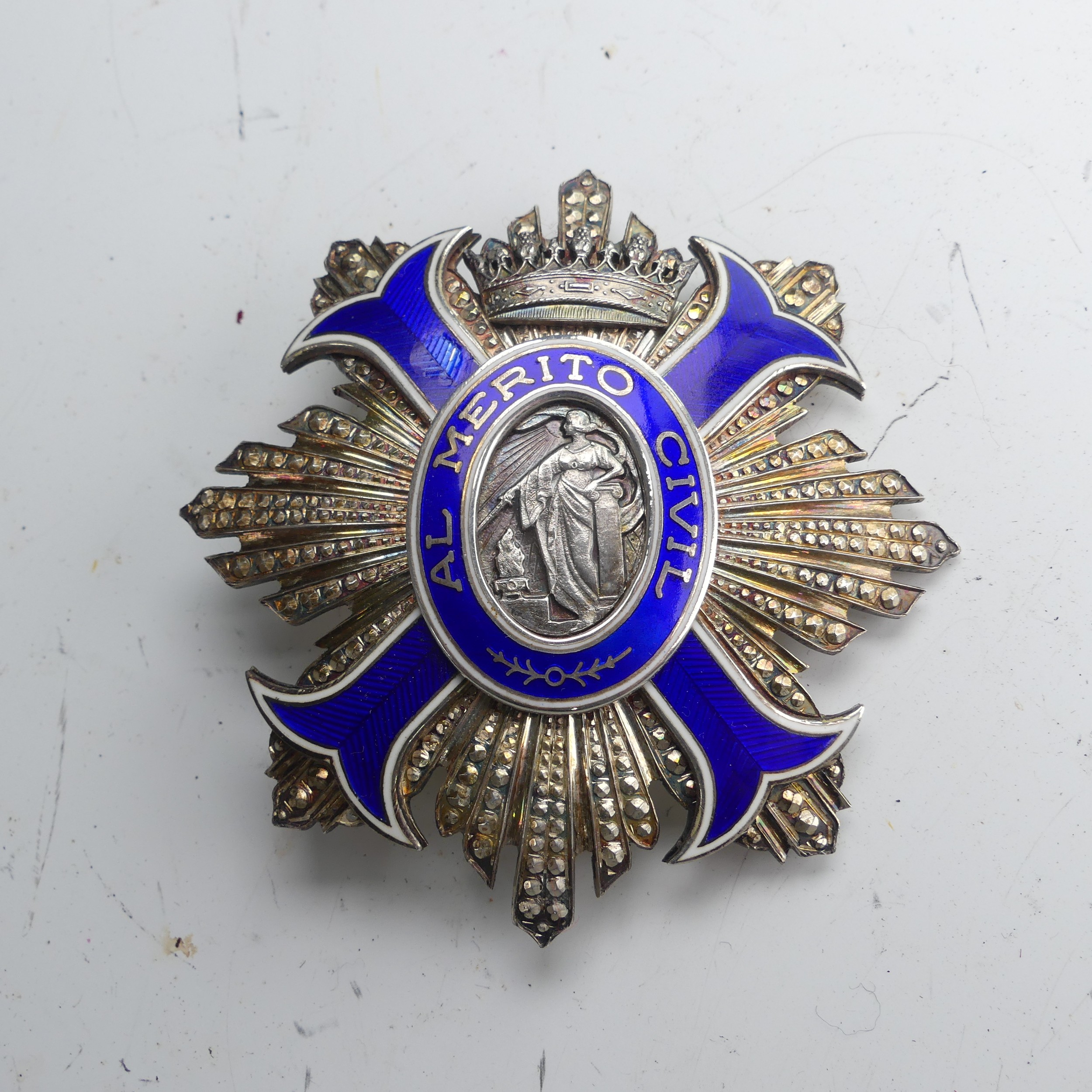 Spain, Franco Period, Order of Civil Merit, Commander's Star, silver and blue enamel, in case as - Image 6 of 6