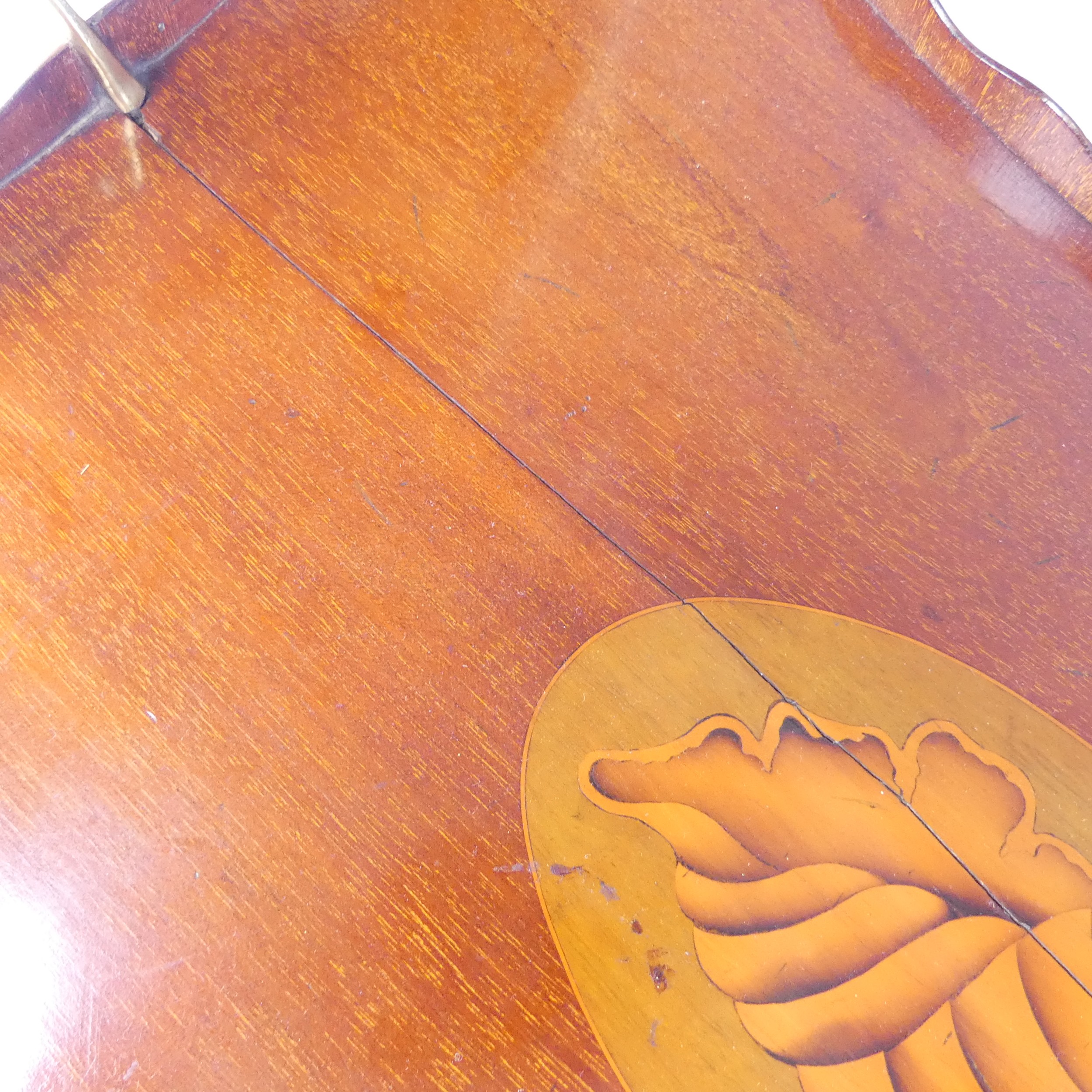 An Edwardian mahogany and marquetry galleried twin-handled Tray, the gallery of chequerboard boxwood - Image 15 of 26