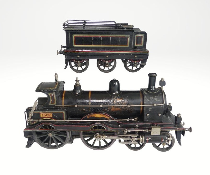 Rare Schoenner gauge 3, live steam, Black Prince 4-4-0 locomotive and six wheel tender, circa - Image 2 of 13