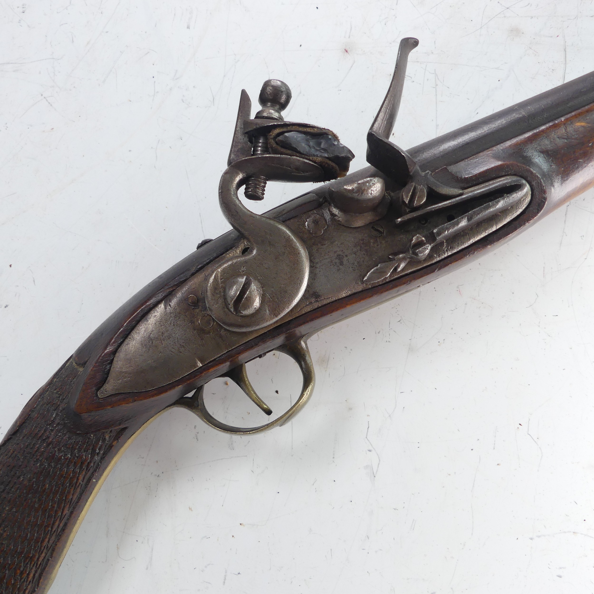 A 19th century flintlock 'knee' Blunderbuss, 11 inch engraved steel barrel flared to the muzzle, - Image 8 of 12