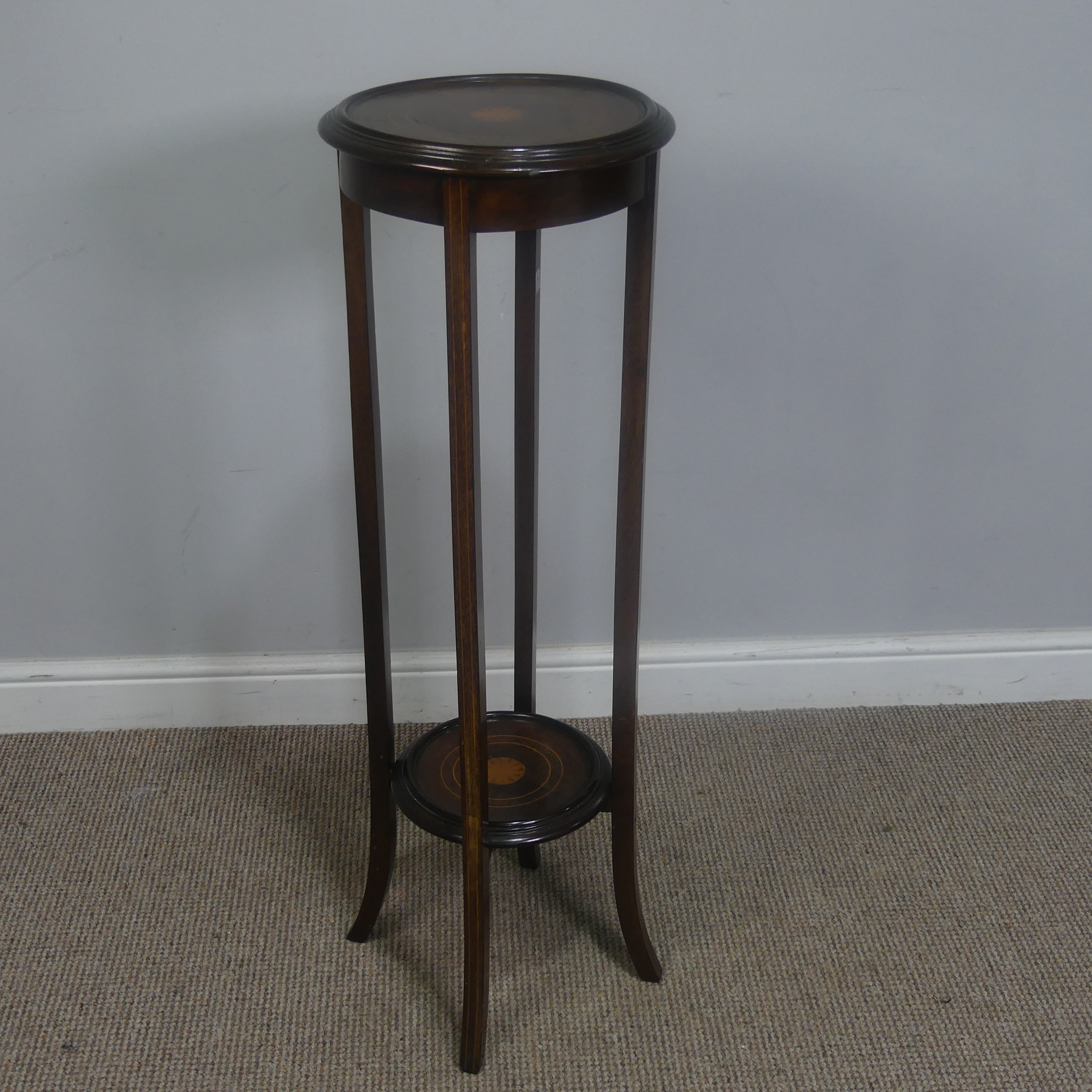 An Edwardian mahogany and inlaid Plant Stand, of circular form, H 99 cm, together with a woven - Image 3 of 7