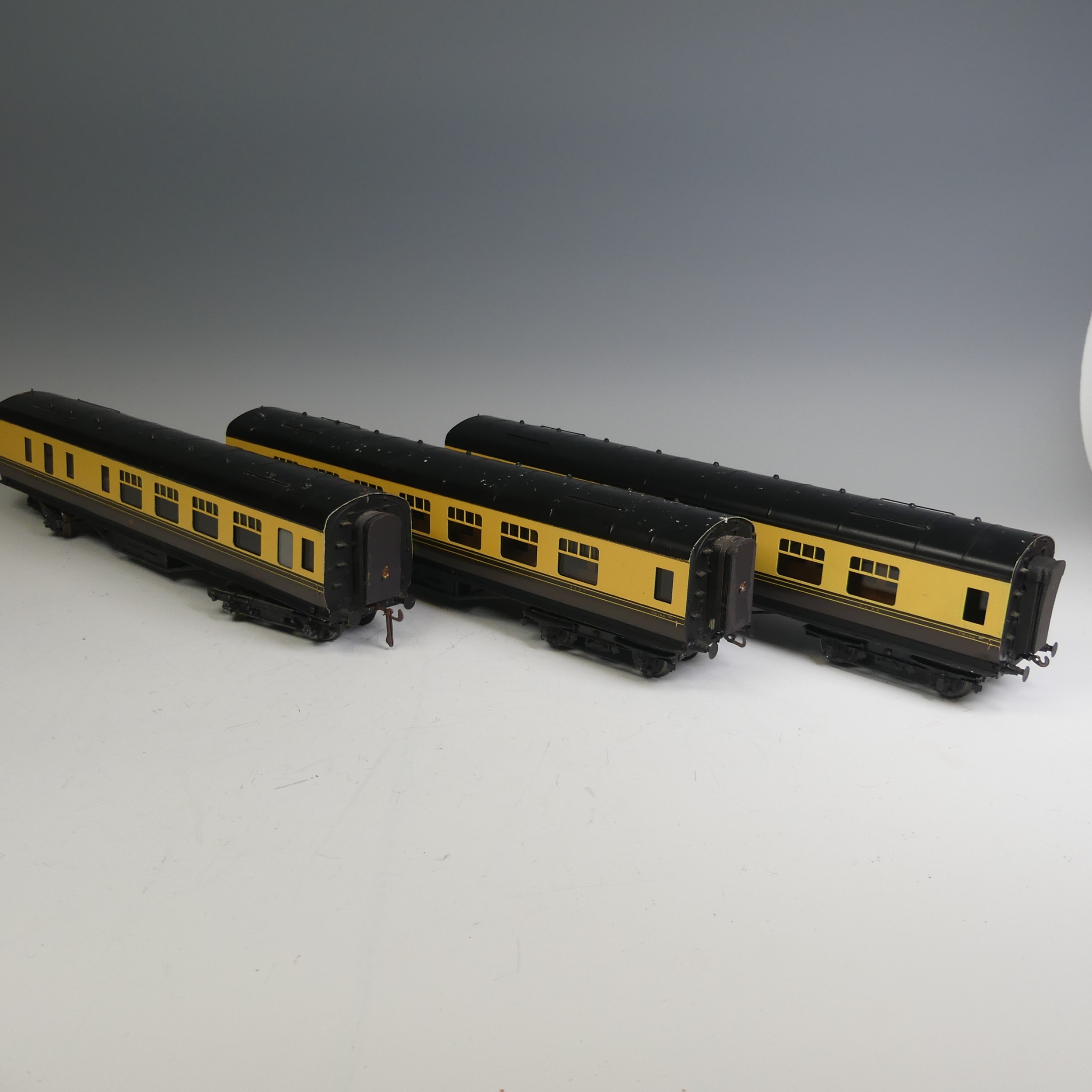 Three Exley ‘0’ gauge GWR Coaches, chocolate and cream: Two All 3rd Corridor Coaches No.5656 and - Image 2 of 8