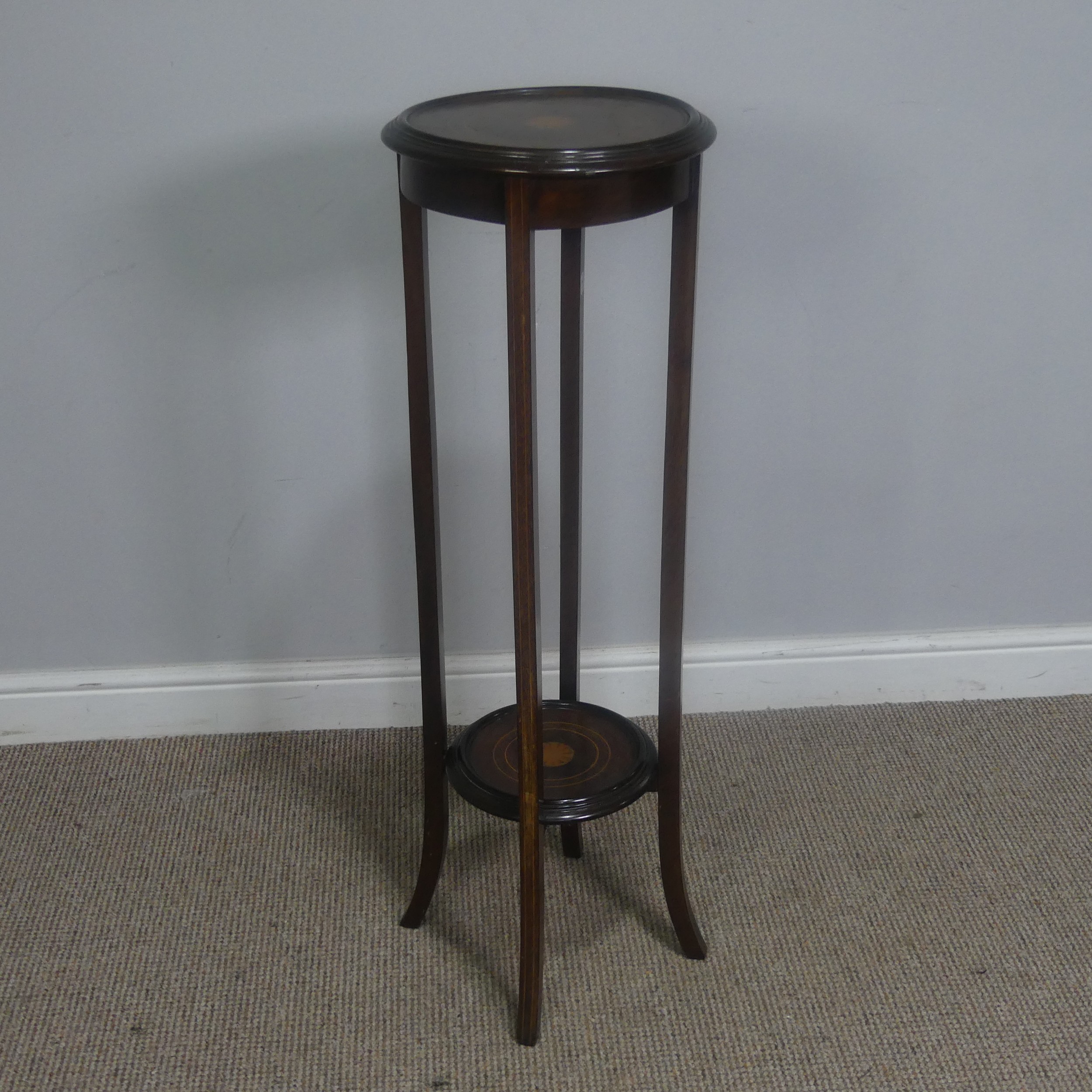 An Edwardian mahogany and inlaid Plant Stand, of circular form, H 99 cm, together with a woven - Image 2 of 7