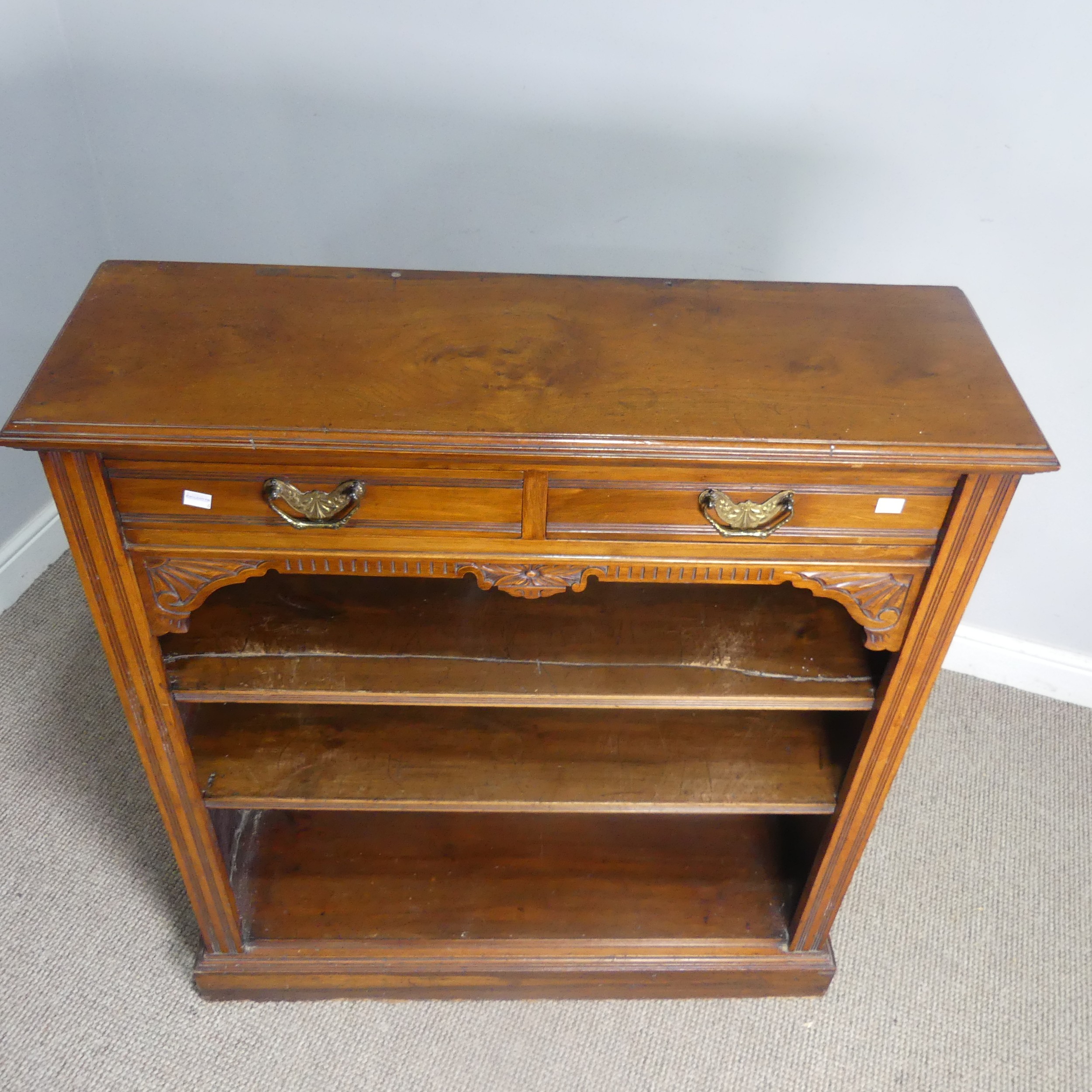 An Edwardian mahogany open Bookcase, two short frieze drawers over two open shelves, raised on - Image 3 of 4