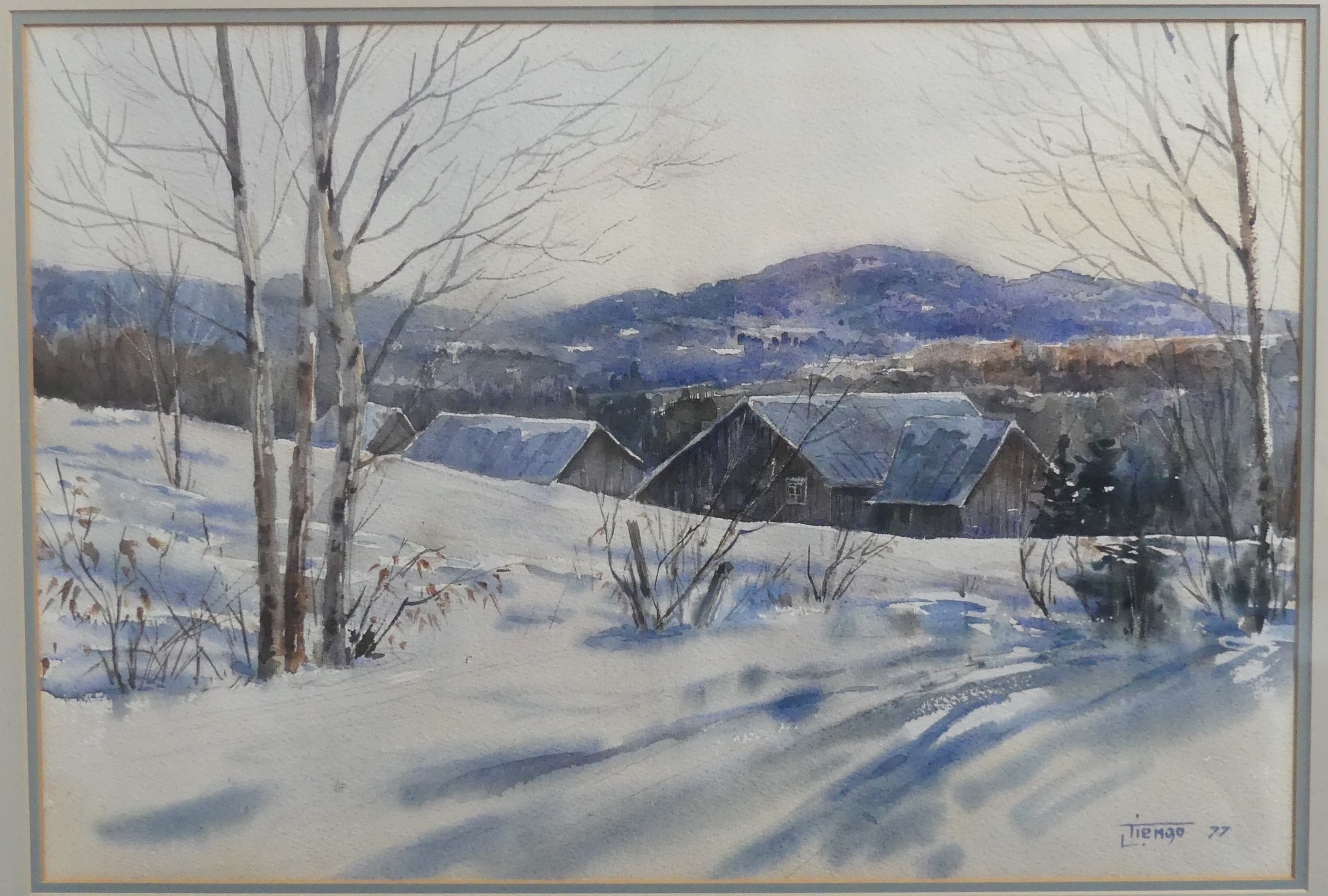 Luigi Tiengo, Winter landscape, watercolour, signed and dated '77, 36cm x 53cm, framed and glazed. - Image 2 of 3